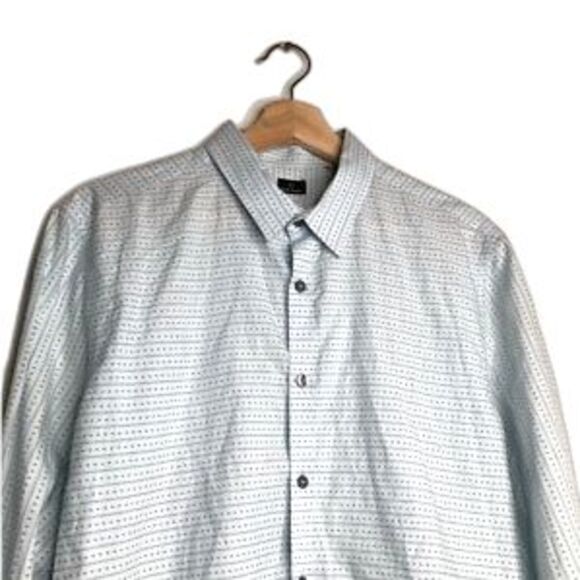 PS Paul Smith Mens Button Front Shirt Blue Gray Geometric Flip Cuff Cotton 15.5 - Picture 3 of 12